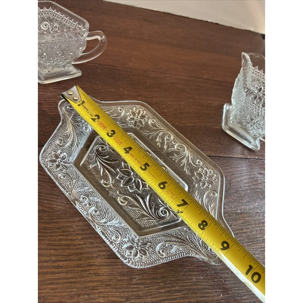 Vintage 3 Piece Set Indiana Glass Tiara Tray, Creamer, And Sugar Bowl‎ Diamond